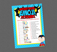 Superhero Emoji Pictionary Baby Shower Game - INSTANT DOWNLOAD - Super Hero Shower Games, Superhero Baby Shower, Super Baby, Emoji Game