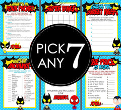 Superhero Baby Shower Games - PICK ANY 7 - 36 Games To Choose From - Superhero Baby Shower, Super Hero, Baby Superheroes, Party Games, Guess