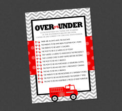 Over or Under Firetruck Baby Shower Game - INSTANT DOWNLOAD - Firetruck Baby Shower Games, Over or Under, Fire Engine, Firefighter