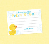 Rubber Duck Advice For Parents Cards - INSTANT DOWNLOAD - Duck Baby Shower, Duck Advice Cards, Rubber Ducky, Duckie, Advice For Mom and Dad