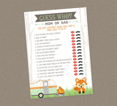 Woodland Guess Who Baby Shower Game - INSTANT DOWNLOAD - Camper Baby Shower Games, RV Camper, Guess Who, Mom or Dad, Guess Who, Fox