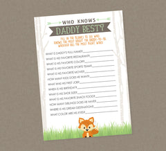 Who Knows Daddy Best Shower Game - INSTANT DOWNLOAD - Woodland Baby Shower Games, Little Camper, Fox, Woodlands, Who Knows Dad Best