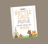 Woodland Baby Bottle Chug Shower Game - INSTANT DOWNLOAD - Woodland Baby Shower Games, Bottle Chug, Camper, Fox, Teepee, Tent, Race