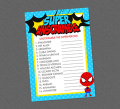 Superhero Unscramble Baby Shower Game - INSTANT DOWNLOAD- Superhero Shower Games, Super Hero, Scramble, Superhero Game, Guess the Superhero