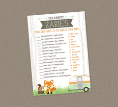 RV Camper Celebrity Babies Shower Game - Instant Download - Woodland Shower Games, Little Camper, Celebrity Baby Names, Fox, RV, Camper