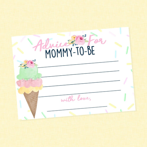 Advice For Mommy Ice Cream Baby Shower Cards || DIGITAL DOWNLOAD