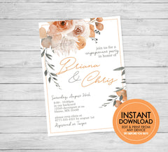 Orange Floral Party Invitation - EDITABLE INSTANT DOWNLOAD - Orange Wedding, End of Summer, August, Fall Bridal, Engagement, Bridal Shower