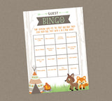 Woodland Guest Bingo Baby Shower Game - INSTANT DOWNLOAD - Woodland Baby Shower Games, Find the Guest, Camper, Fox, Forest Animal, Bingo