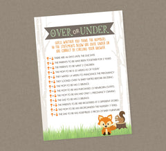 Woodland Over or Under Baby Shower Game - INSTANT DOWNLOAD - Woodland Baby Shower Games, Camper, Fox, Forest Animal, Over or Under