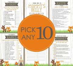 Woodland Baby Shower Games - PICK ANY 10 - 30 Games To Choose From - Little Camper, Party Games, Fox, Deer, Tent, Forest Animals, Guess Who