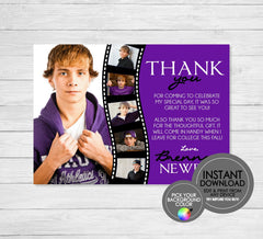 Photo Filmstrip Graduation Thank You - EDITABLE INSTANT DOWNLOAD - Picture, Grad, Graduation Thank You Cards, Purple, Lavender, Dark Purple