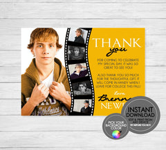 Photo Filmstrip Graduation Thank You - EDITABLE INSTANT DOWNLOAD - Picture, Grad, Graduation Thank You Cards, Gold, Yellow, Golden, Black