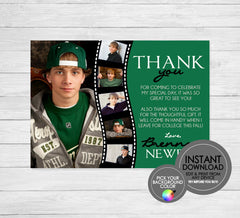 Photo Filmstrip Graduation Thank You - EDITABLE INSTANT DOWNLOAD - Picture, Grad, Graduation Thank You Cards, Green, Emerald, Hunter, Jade