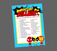 Who's My Villain Superhero Baby Shower Game - INSTANT DOWNLOAD - Superhero Shower Games, Super Hero, Match the Villain, Villain Game, Baby