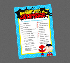 What's My Catchphrase Superhero Game - INSTANT DOWNLOAD - Superhero Baby Shower Games, Super Hero, Catchphrase, Match, Superhero Game