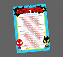 Superhero Trivia Party Game - INSTANT DOWNLOAD - Superhero Baby Shower Games, Super Hero, Trivia, Knowledge, Multiple Choice, Guess