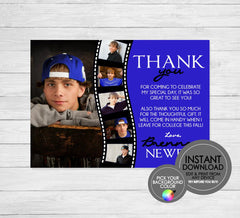 Photo Filmstrip Graduation Thank You - EDITABLE INSTANT DOWNLOAD - Picture, Grad, Graduation Thank You Cards, Blue, Navy, Royal, Baby Blue