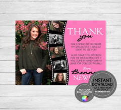 Photo Filmstrip Graduation Thank You - EDITABLE INSTANT DOWNLOAD - Picture, Grad, Graduation Thank You Cards, Pink, Magenta, Hot Pink