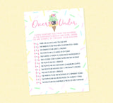 Over or Under Ice Cream Baby Shower Game - INSTANT DOWNLOAD - Ice Cream Baby Shower Games, Over or Under, Sprinkle, Game, Guess