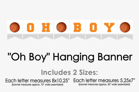 Oh Boy Basketball Baby Shower Banner - INSTANT DOWNLOAD - Basketball Baby Shower, Basketball Baby Shower Banner, It's A Boy, Hanging Banner