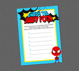 Superhero Guess the Baby Food Shower Game - INSTANT DOWNLOAD - Superhero Baby Shower Games, Baby Food Smell, Super Hero, Baby Shower Game