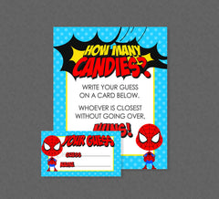 Superhero Guess How Many Candies Baby Shower Game - INSTANT DOWNLOAD - Superhero Baby Shower Games, Super Hero, Superheroes, Candy Guess