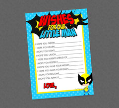 Superhero Wishes for Our Little Man Printable Card - INSTANT DOWNLOAD - Superhero Baby Shower, Baby Predictions, Superhero, Wishes For Baby