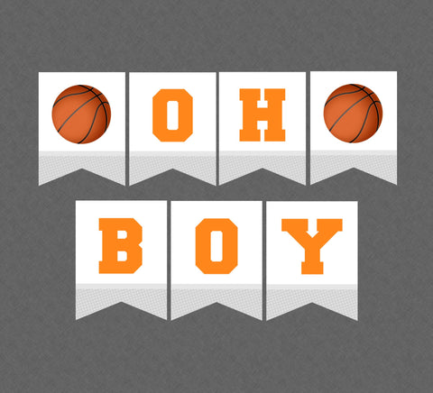 Oh Boy Basketball Baby Shower Banner - INSTANT DOWNLOAD - Basketball Baby Shower, Basketball Baby Shower Banner, It's A Boy, Hanging Banner