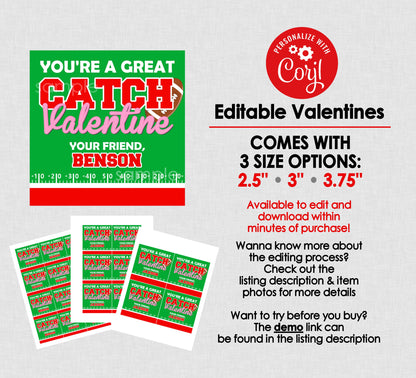 You're a Great Catch Printable Football Valentines || EDITABLE INSTANT DOWNLOAD