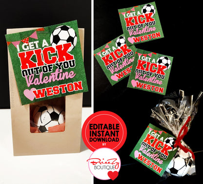 I Get a Kick Out of You Printable Soccer Valentines || EDITABLE INSTANT DOWNLOAD
