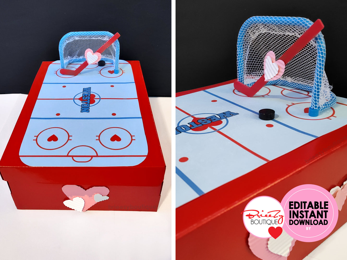 Printable Valentines Hockey Rink For Box || EDITABLE DIGITAL DOWNLOAD