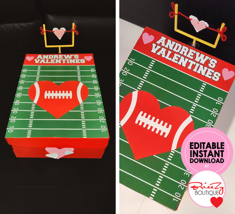 Printable Valentines Football Field For Box || EDITABLE DIGITAL DOWNLOAD || Football Valentine, Valentines Box, Football Valentines, Field