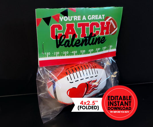 Football Folding Valentine Bag Toppers || EDITABLE INSTANT DOWNLOAD