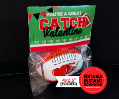 Football Folding Valentine Bag Toppers - EDITABLE INSTANT DOWNLOAD - Football Valentines, You're A  Great Catch, Football, Valentine