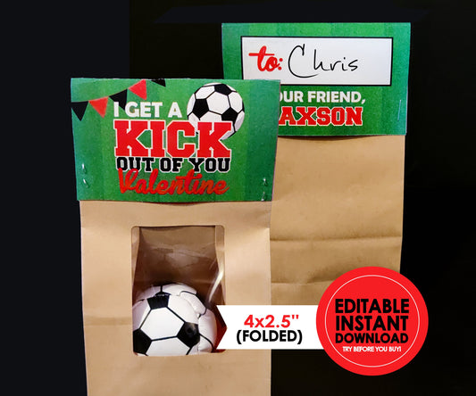 Soccer Folding Valentine Bag Toppers || EDITABLE INSTANT DOWNLOAD