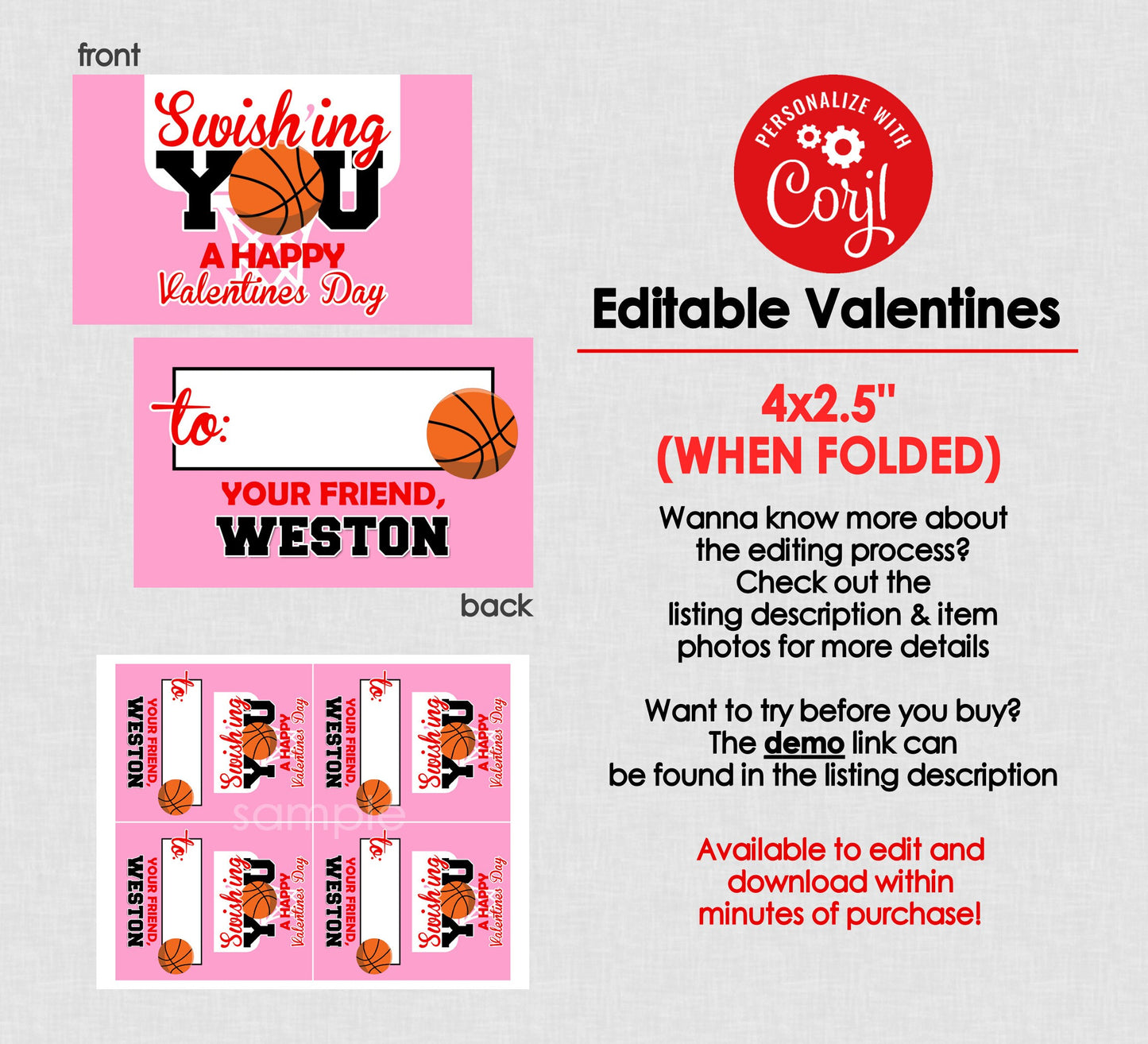 Basketball Folding Valentine Bag Toppers || EDITABLE INSTANT DOWNLOAD