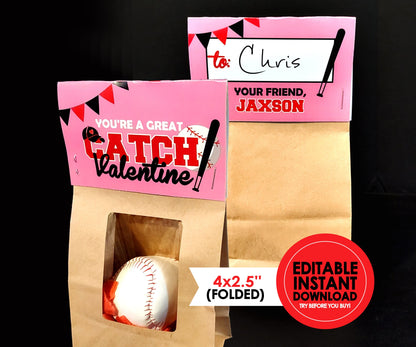 Baseball Folding Valentine Bag Toppers || EDITABLE INSTANT DOWNLOAD