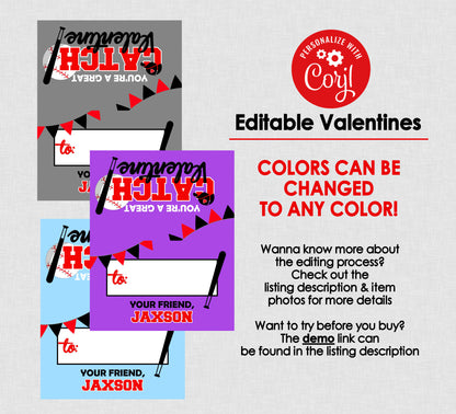 Baseball Folding Valentine Bag Toppers || EDITABLE INSTANT DOWNLOAD