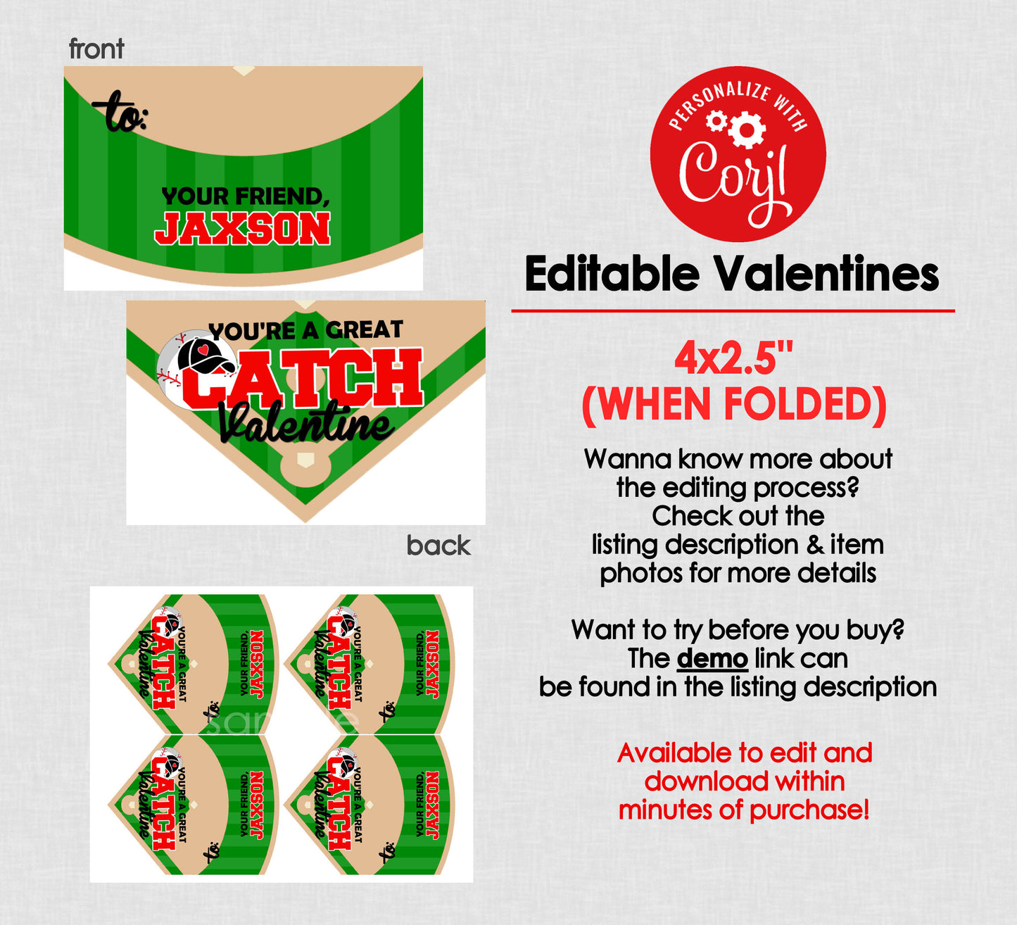 Baseball Field Folding Valentine Bag Toppers || EDITABLE INSTANT DOWNLOAD