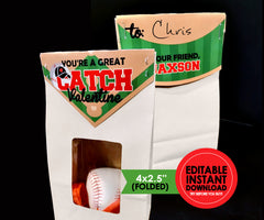 Baseball Field Folding Valentine Bag Toppers - EDITABLE INSTANT DOWNLOAD - Baseball Valentines, Great Catch, Valentine, Softball, Red, Green