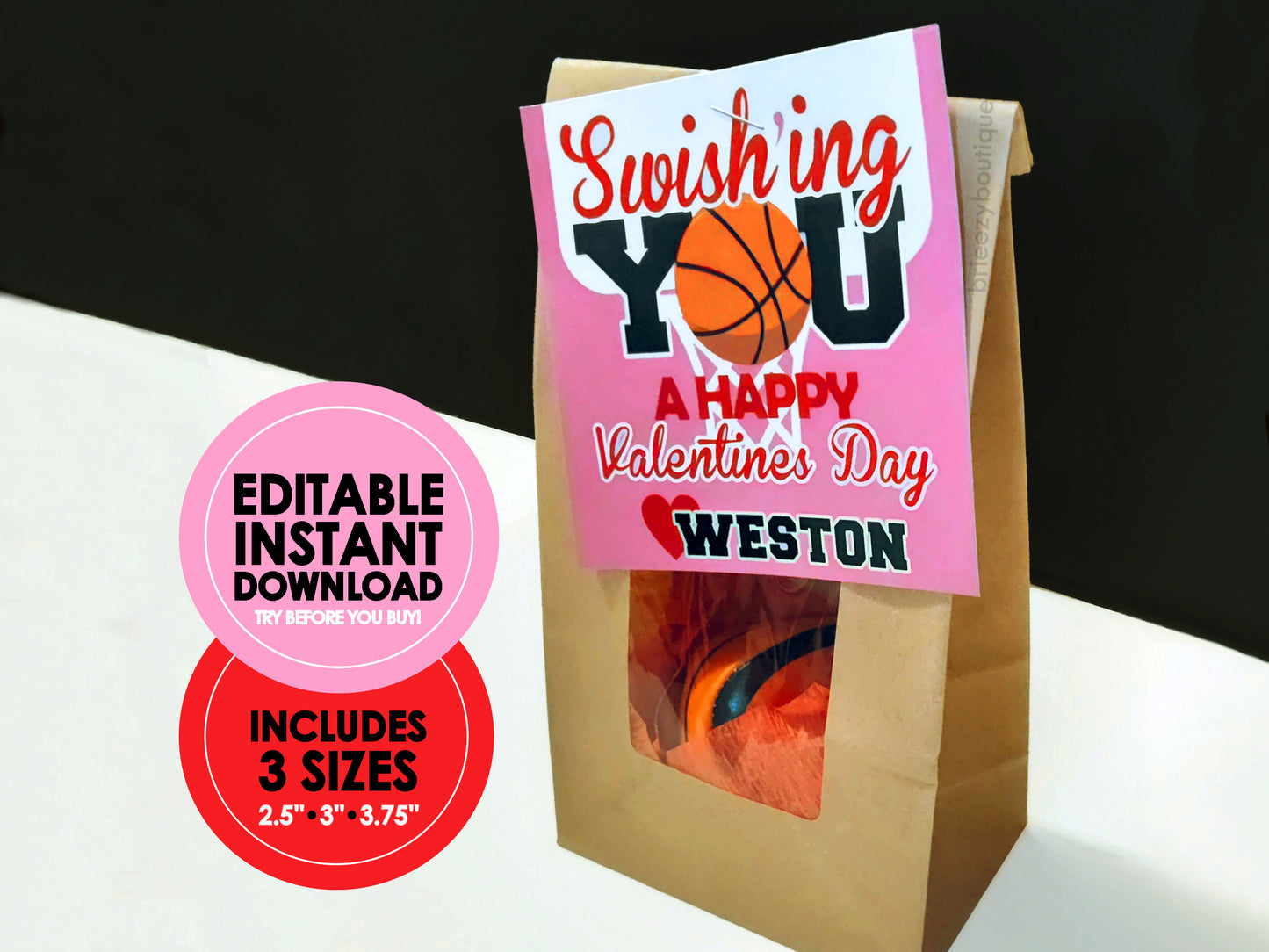 Printable Basketball Valentines || EDITABLE INSTANT DOWNLOAD