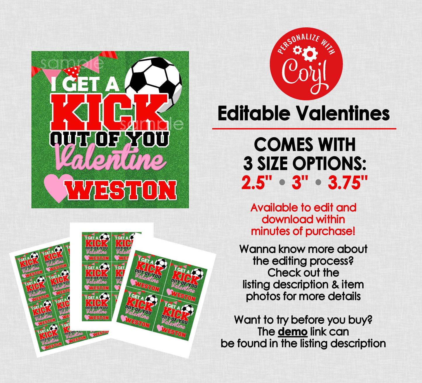 I Get a Kick Out of You Printable Soccer Valentines || EDITABLE INSTANT DOWNLOAD