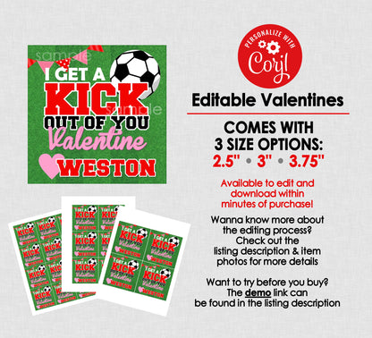 I Get a Kick Out of You Printable Soccer Valentines || EDITABLE INSTANT DOWNLOAD