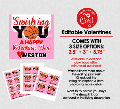 Printable Basketball Valentines || EDITABLE INSTANT DOWNLOAD