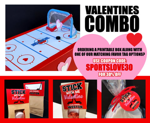 Hockey Folding Valentine Bag Toppers - EDITABLE INSTANT DOWNLOAD - Hockey Valentines, Stick With Me Valentine, Ice Hockey, Valentine