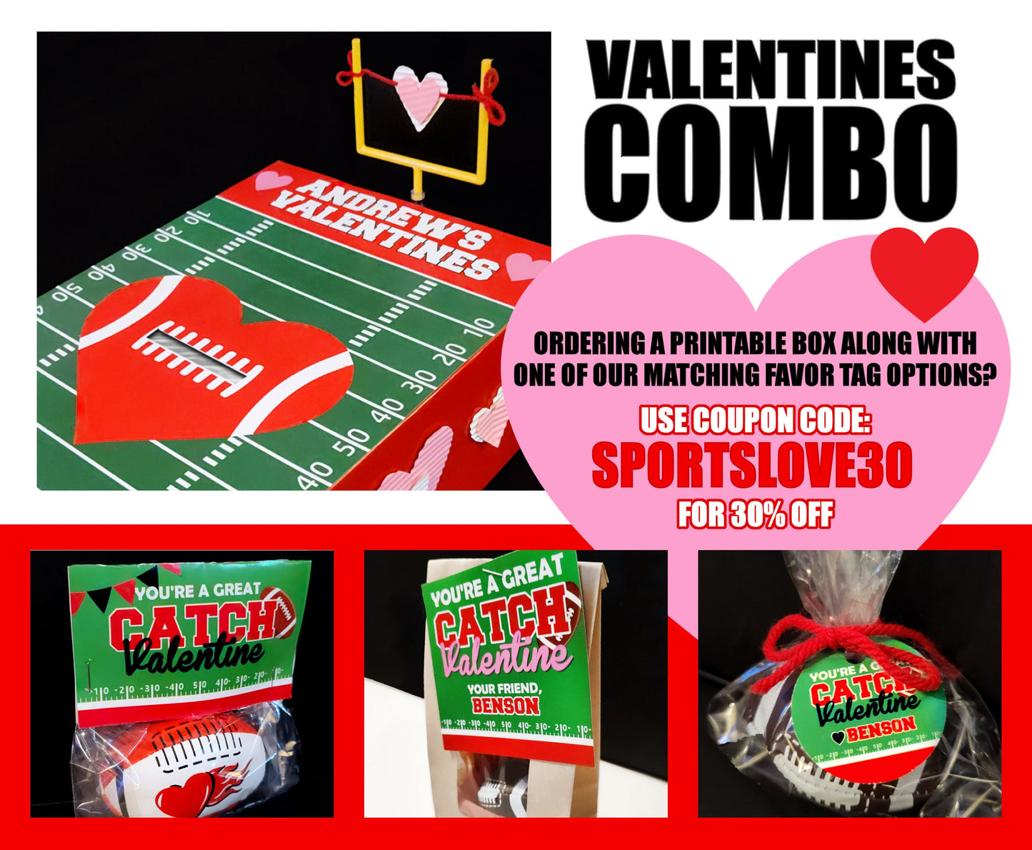 You're a Great Catch Printable Football Valentines || EDITABLE INSTANT DOWNLOAD