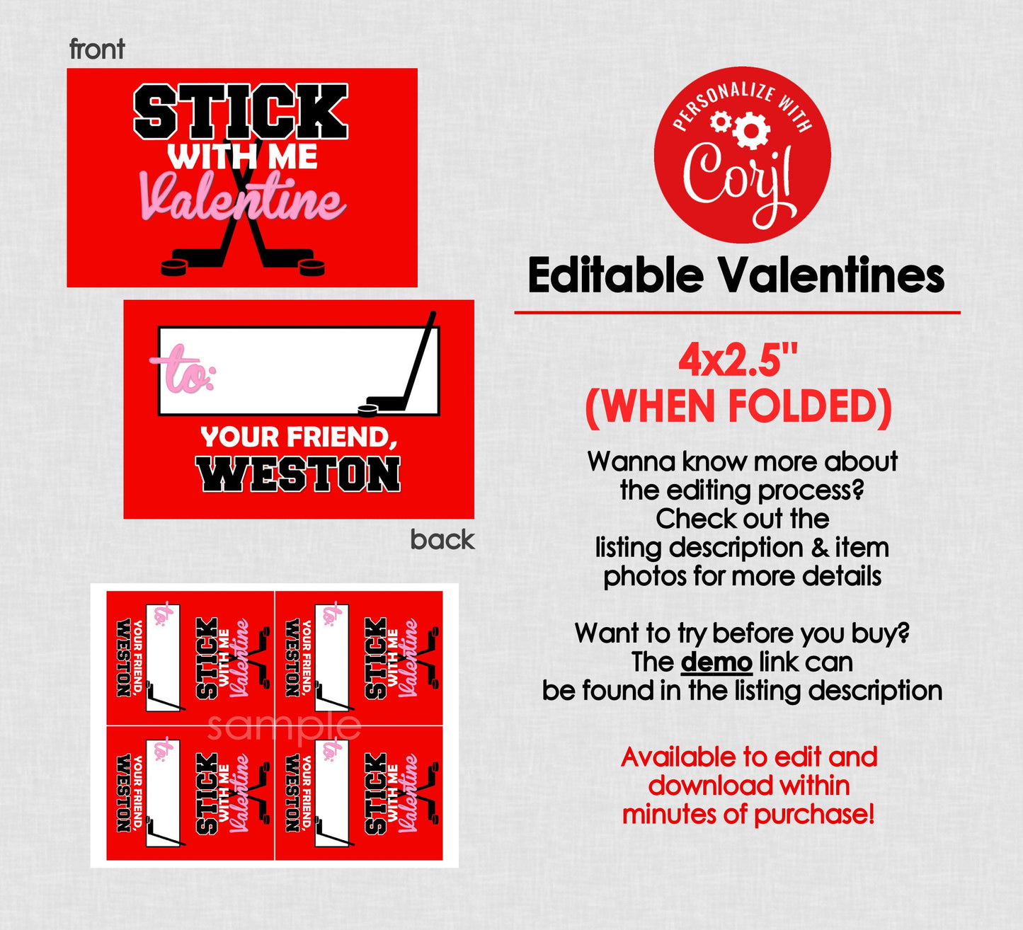 Hockey Folding Valentine Bag Toppers || EDITABLE INSTANT DOWNLOAD