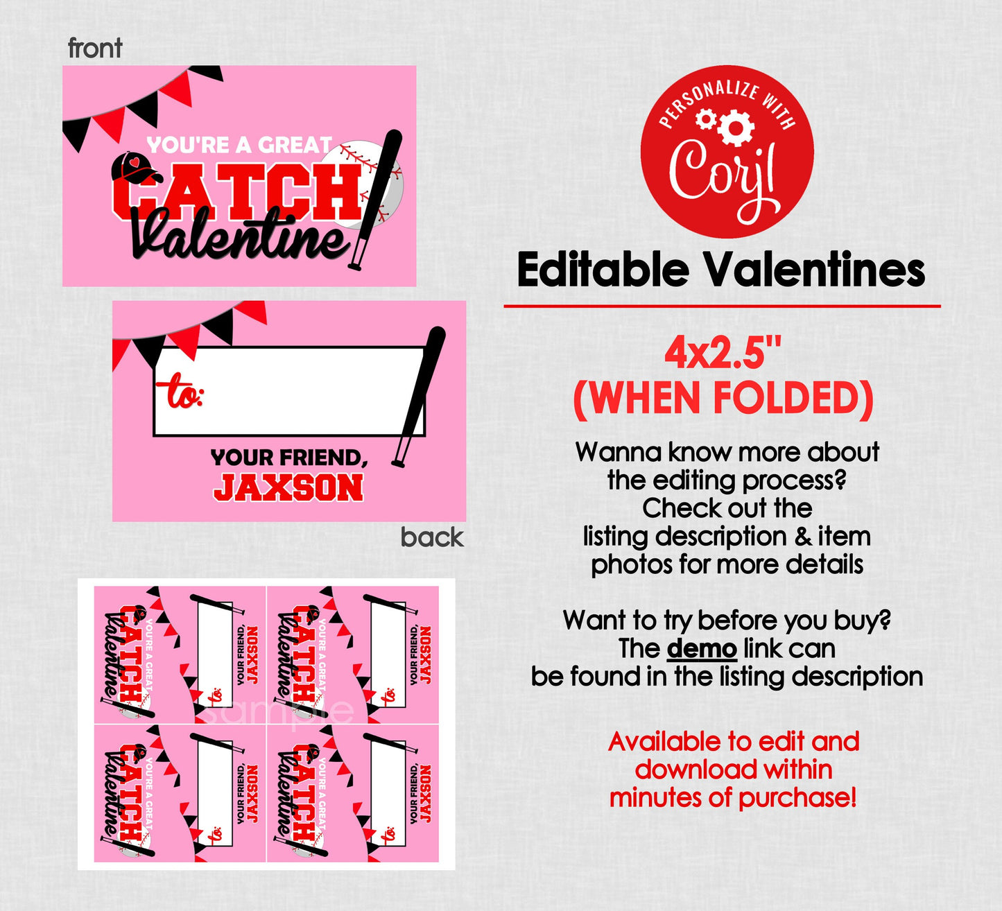 Baseball Folding Valentine Bag Toppers || EDITABLE INSTANT DOWNLOAD