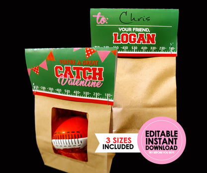 Folding Football Valentines Bag Toppers || EDITABLE INSTANT DOWNLOAD