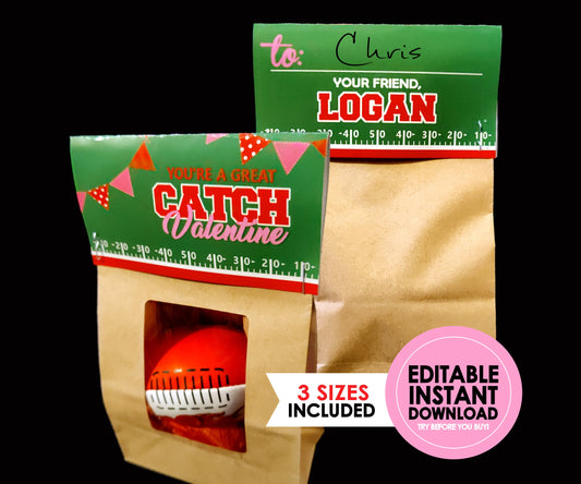 Folding Football Valentines Bag Toppers || EDITABLE INSTANT DOWNLOAD